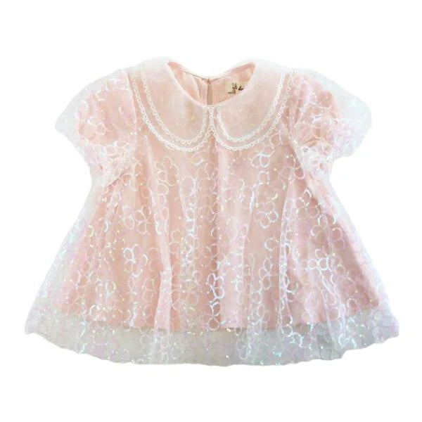 Sequin Floral Mesh Layer Top