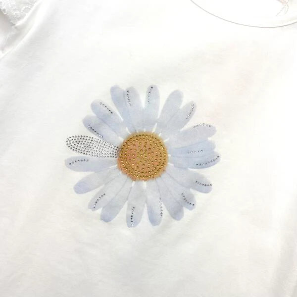 Rhinestone Flower Lace Top