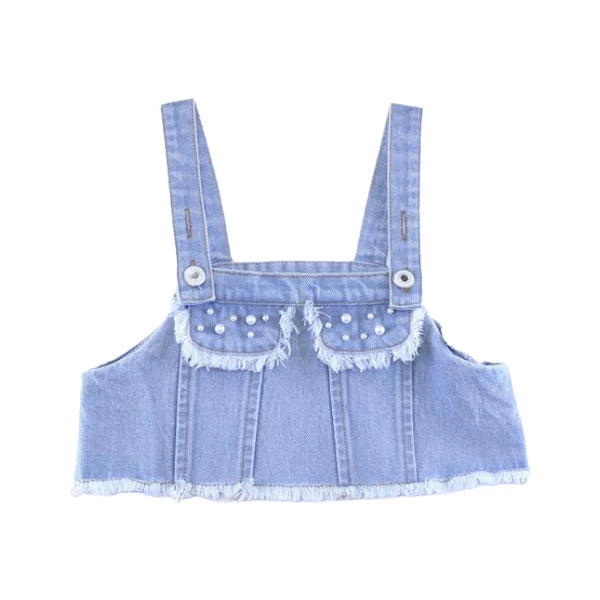Pearl Denim Cropped Vest