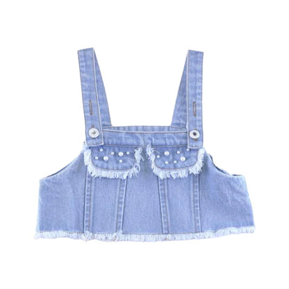 Pearl Denim Cropped Vest